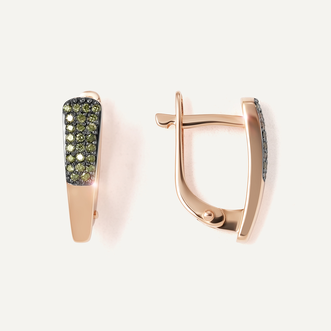 Серьги из золота с зелеными бриллиантами