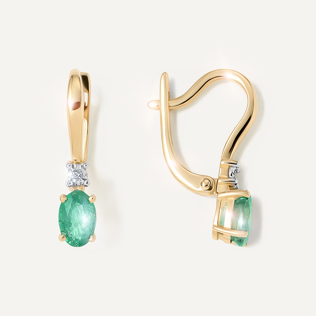 Серьги из желтого золота с изумрудами