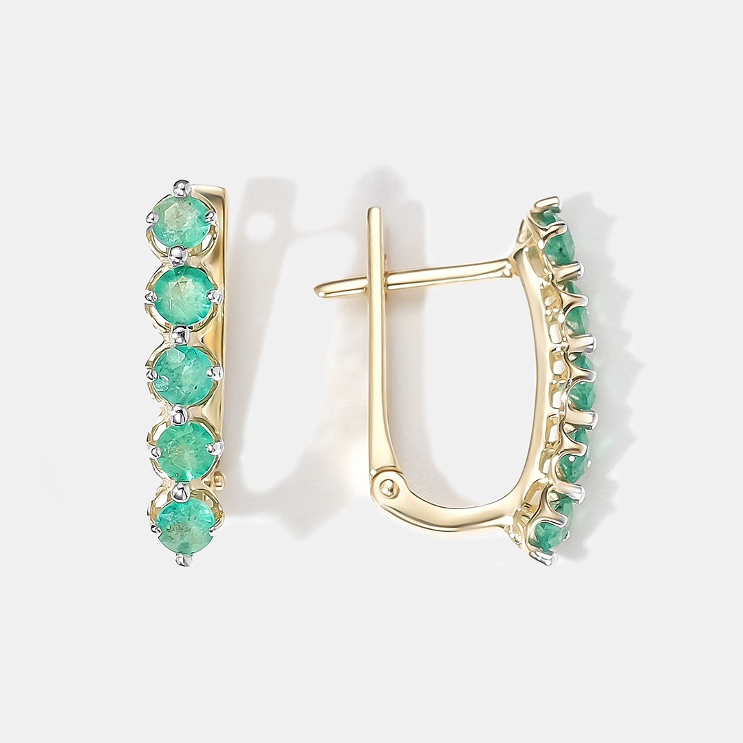 Серьги из желтого золота с изумрудами