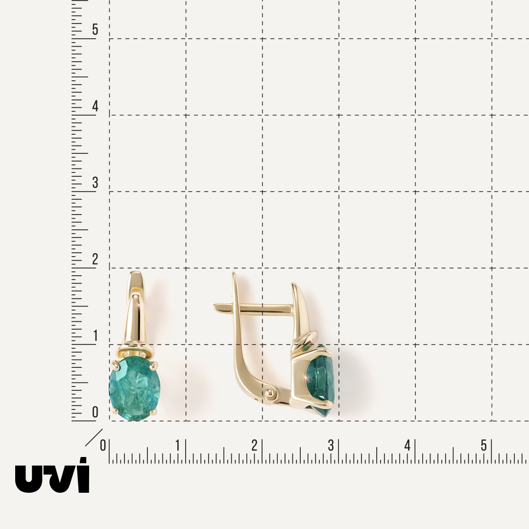 Серьги из желтого золота с изумрудами