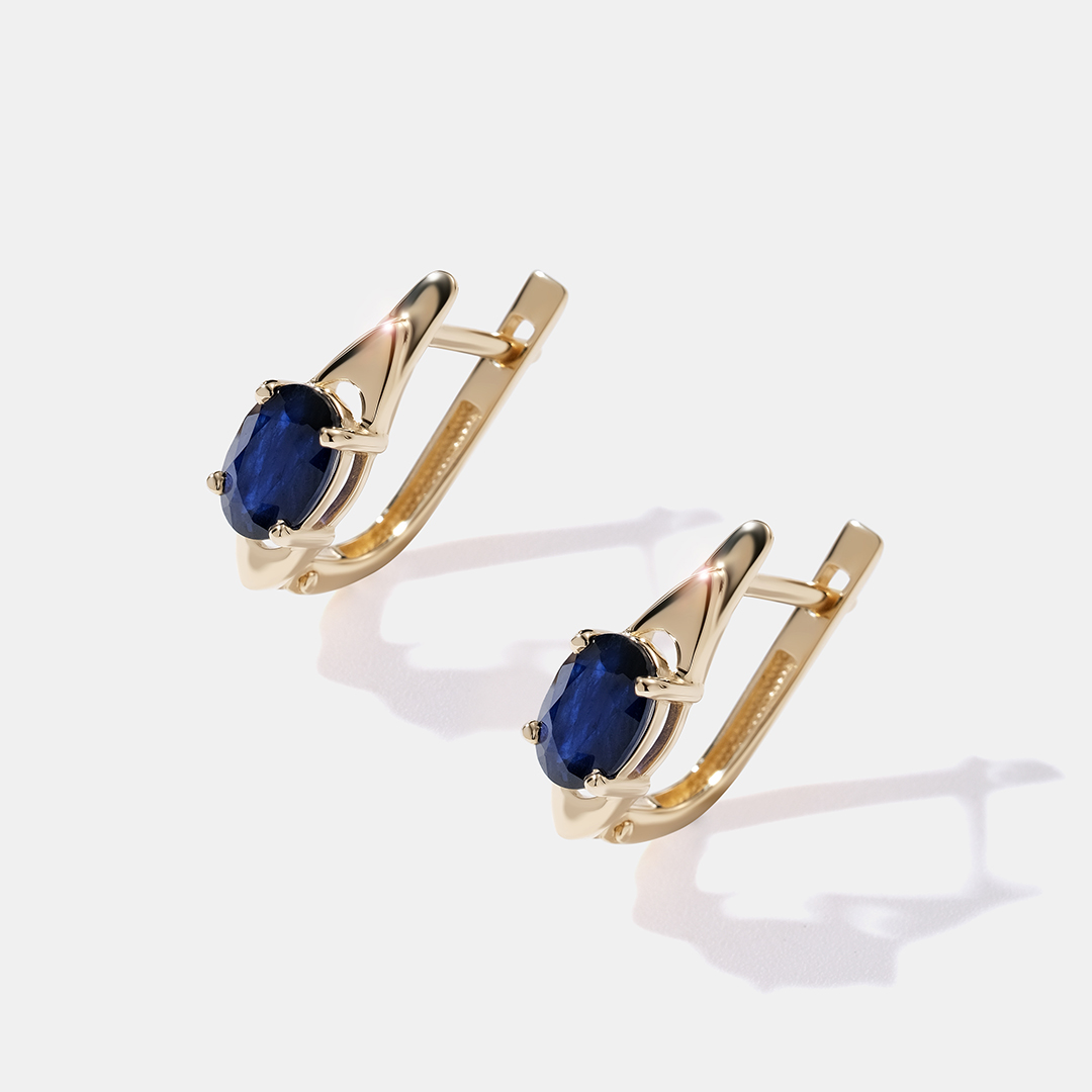 Серьги из желтого золота с сапфирами