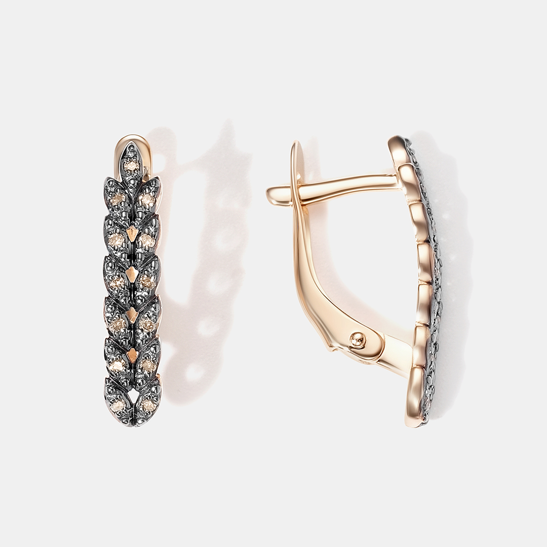 Серьги из золота с коньячными бриллиантами