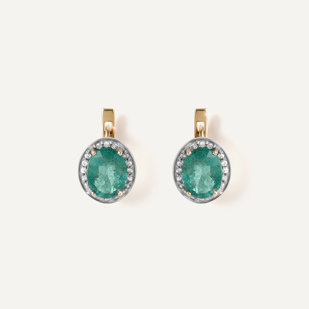 Серьги из желтого золота с изумрудами