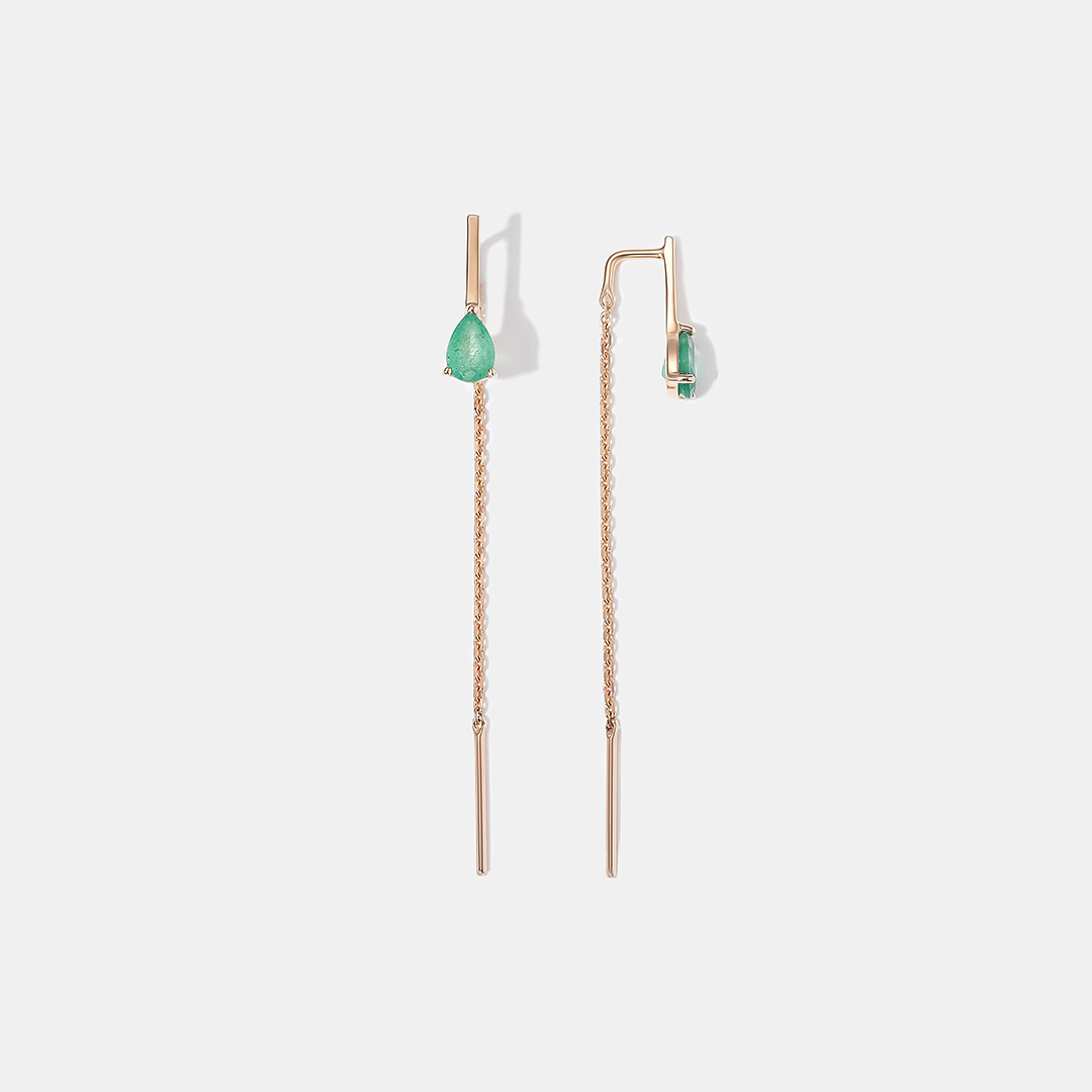 Серьги-протяжки из золота с изумрудами