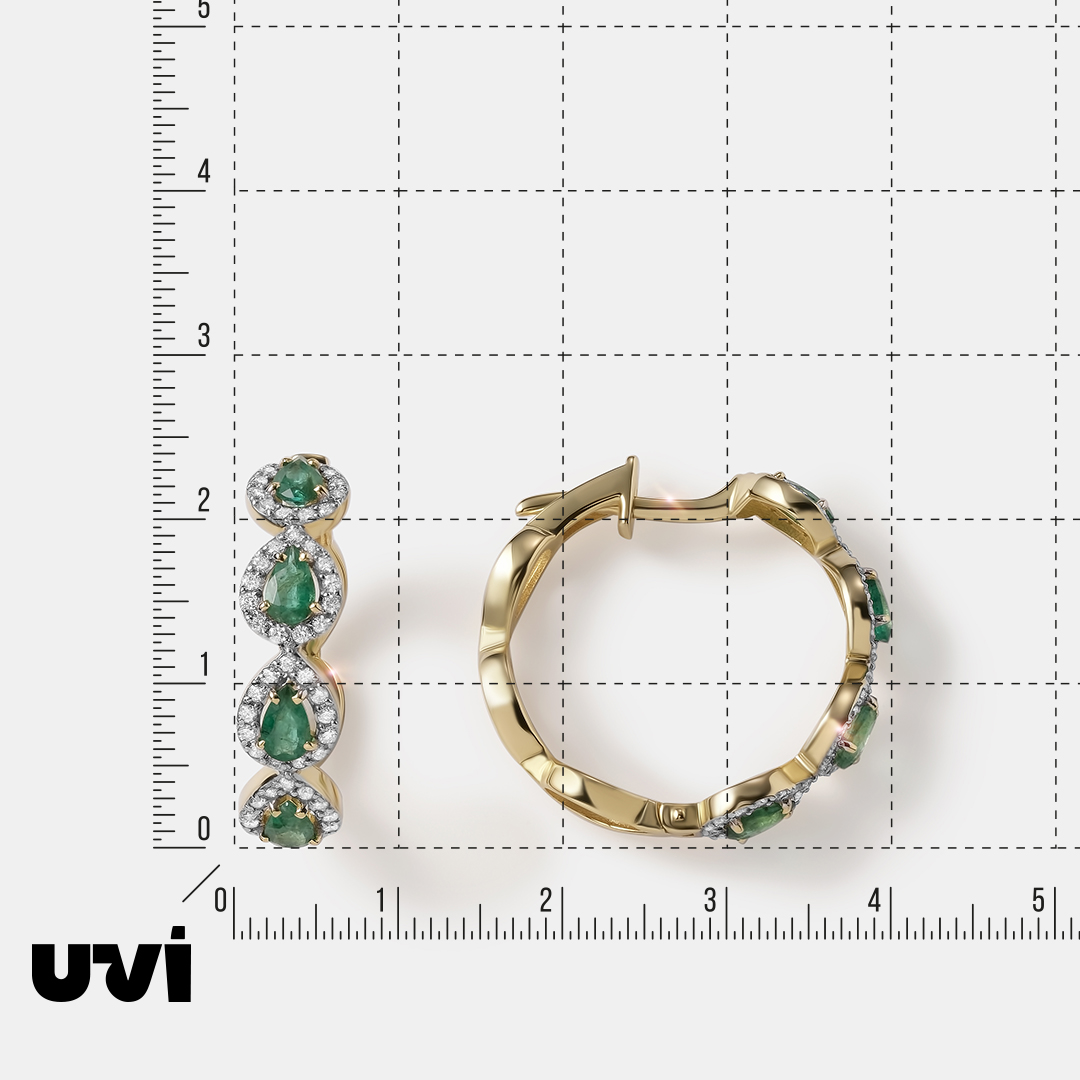 Серьги из желтого золота с изумрудами