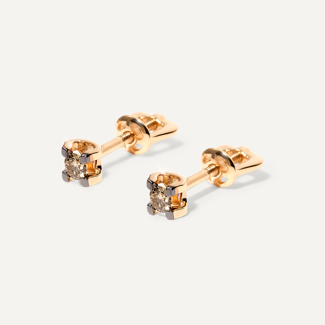 Серьги-пусеты из золота с коньячными бриллиантами