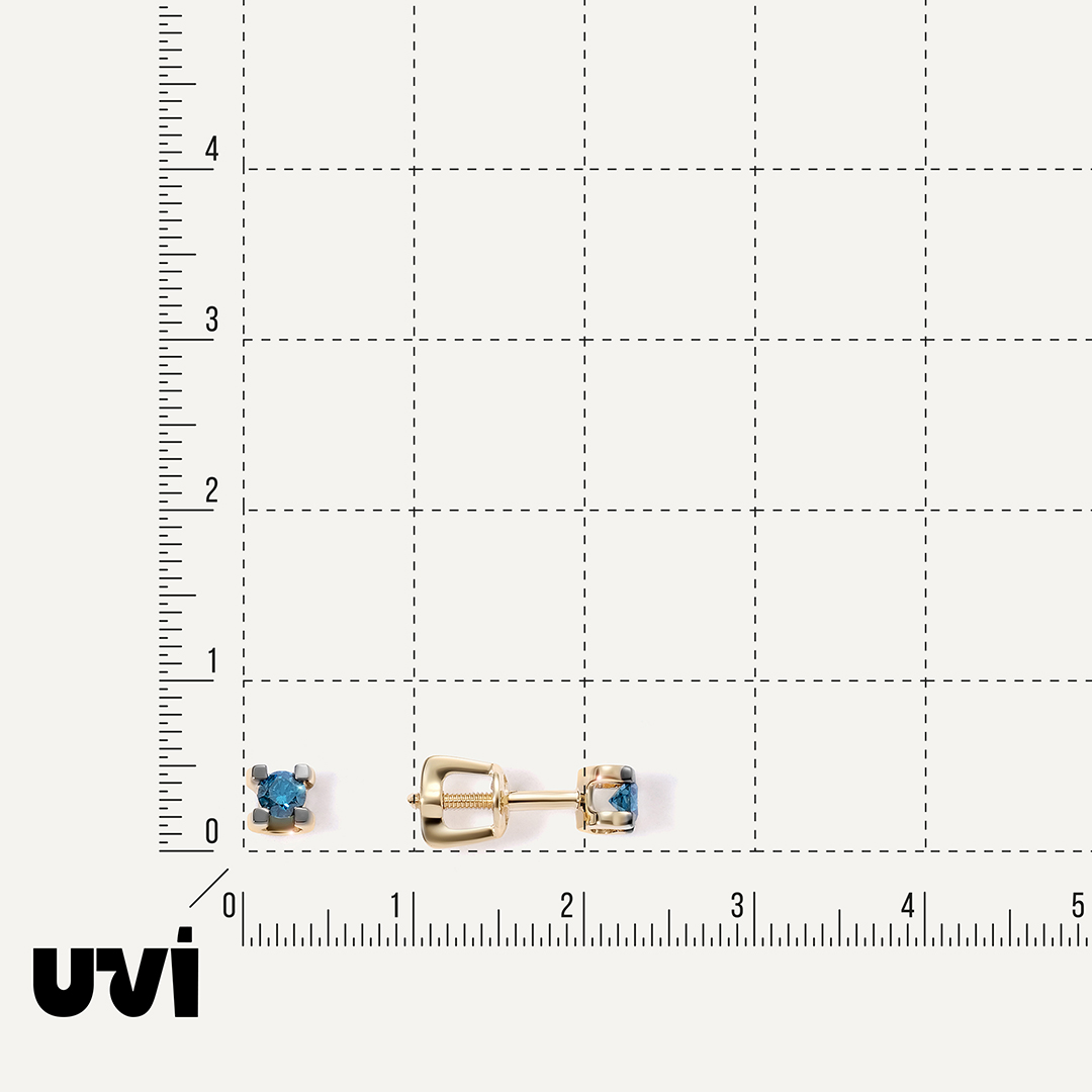 Серьги-пусеты из желтого золота с голубыми бриллиантами