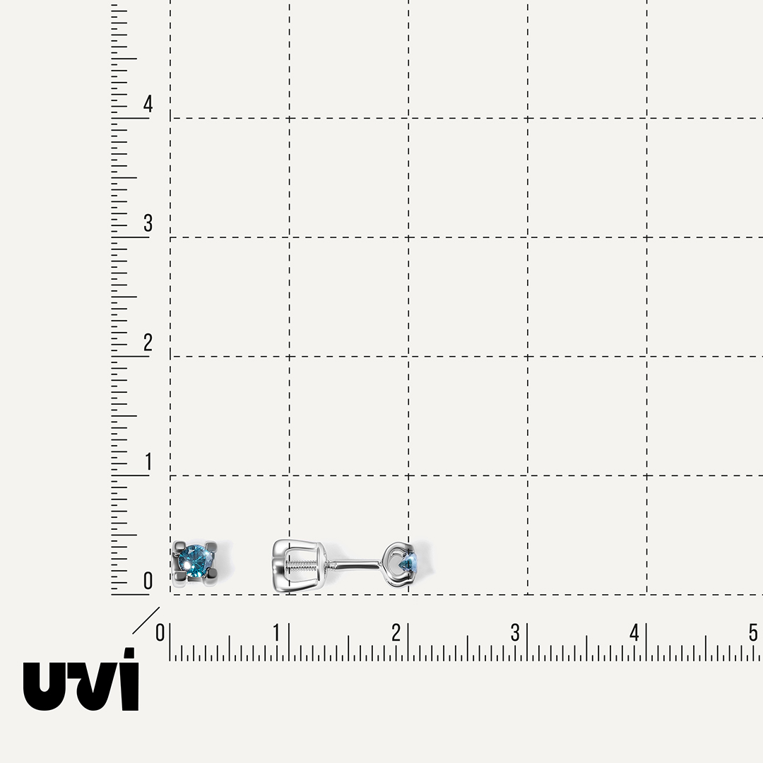 Серьги-пусеты из белого золота с голубыми бриллиантами