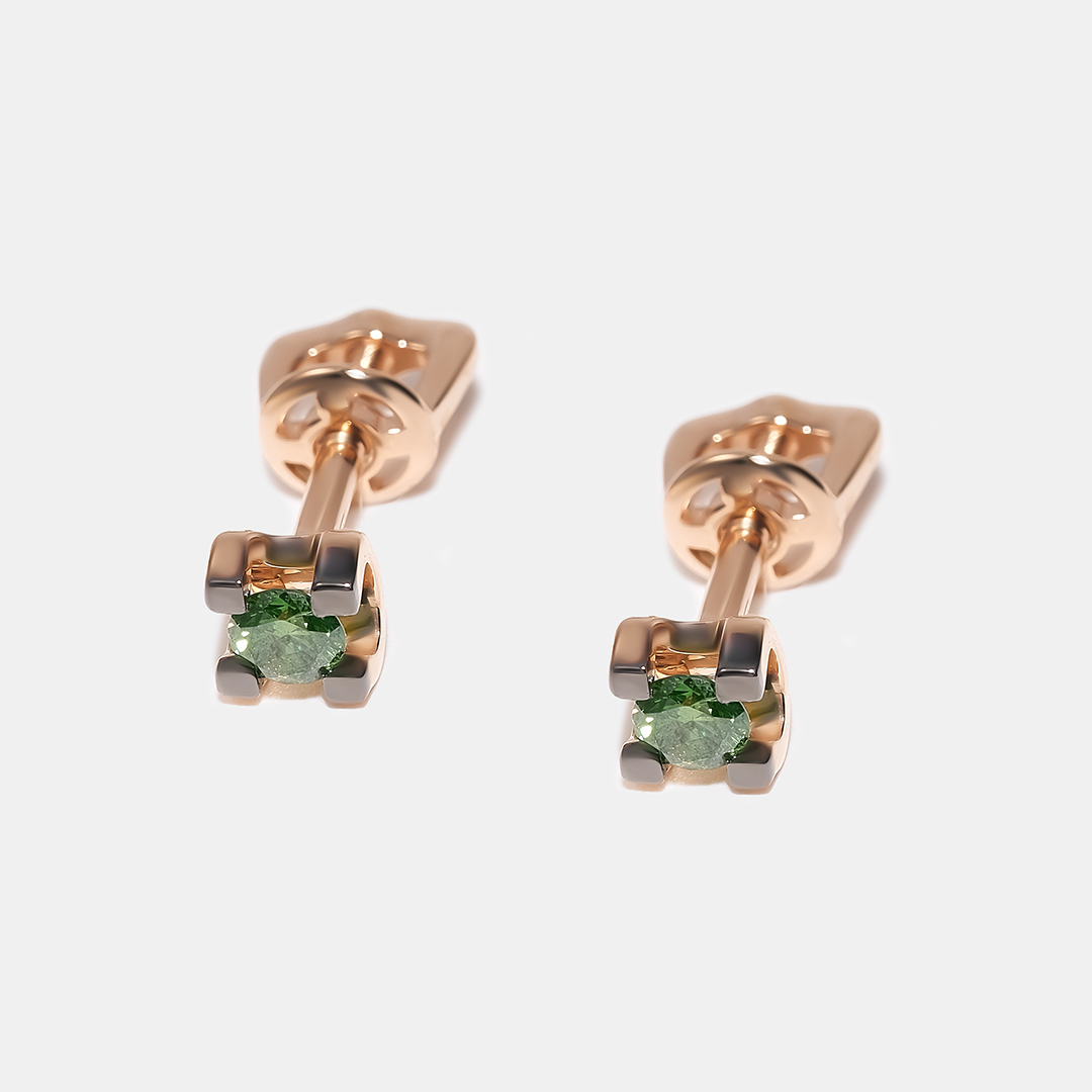 Серьги-пусеты из золота с зелеными бриллиантами