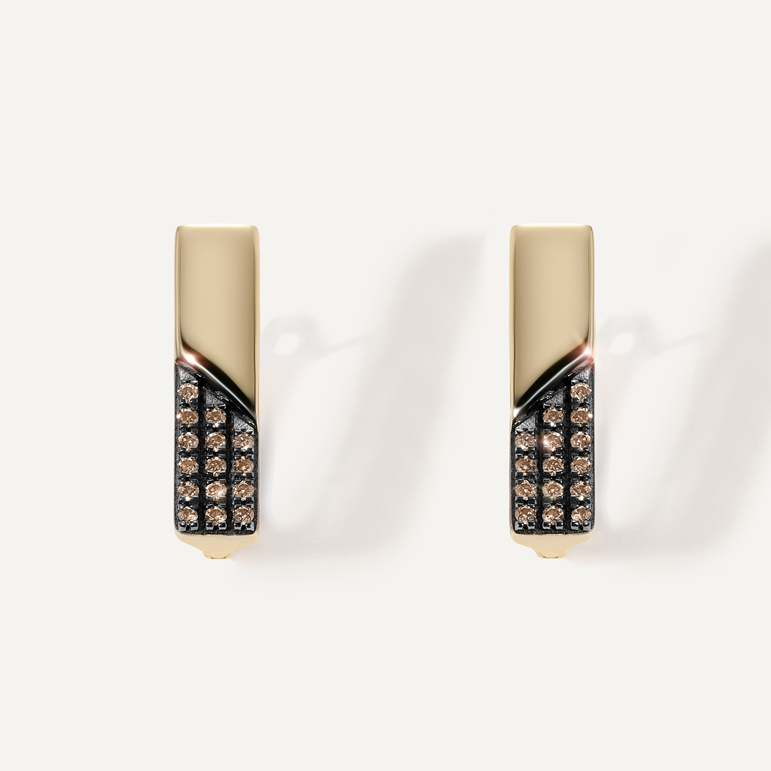 Серьги из желтого золота с коньячными бриллиантами