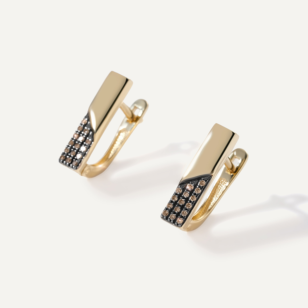 Серьги из желтого золота с коньячными бриллиантами