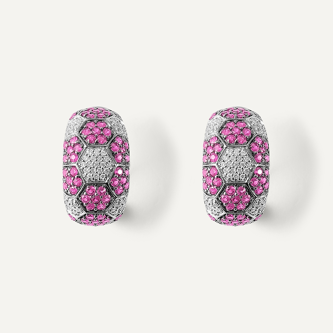 Серьги из белого золота с рубинами и бриллиантами