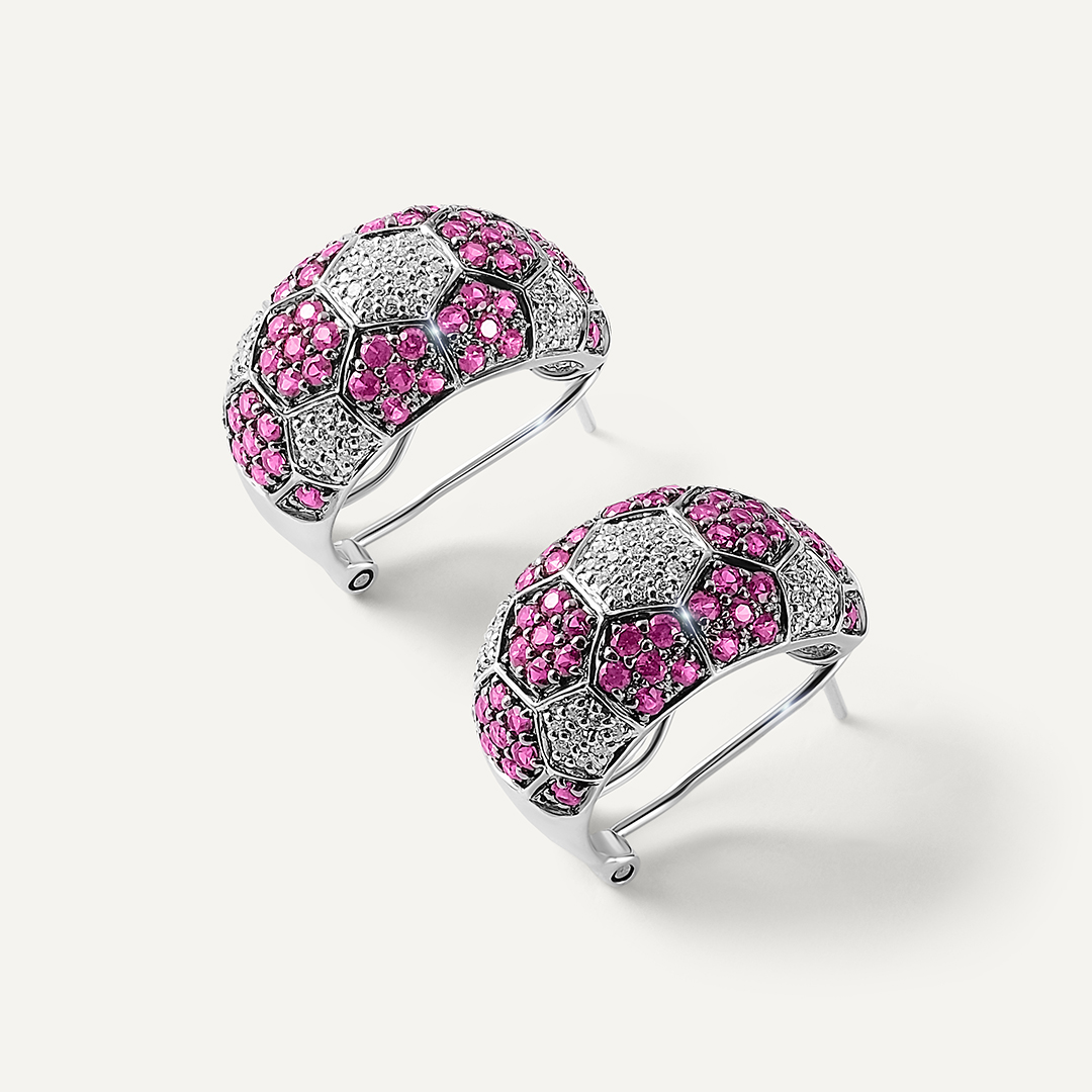 Серьги из белого золота с рубинами и бриллиантами