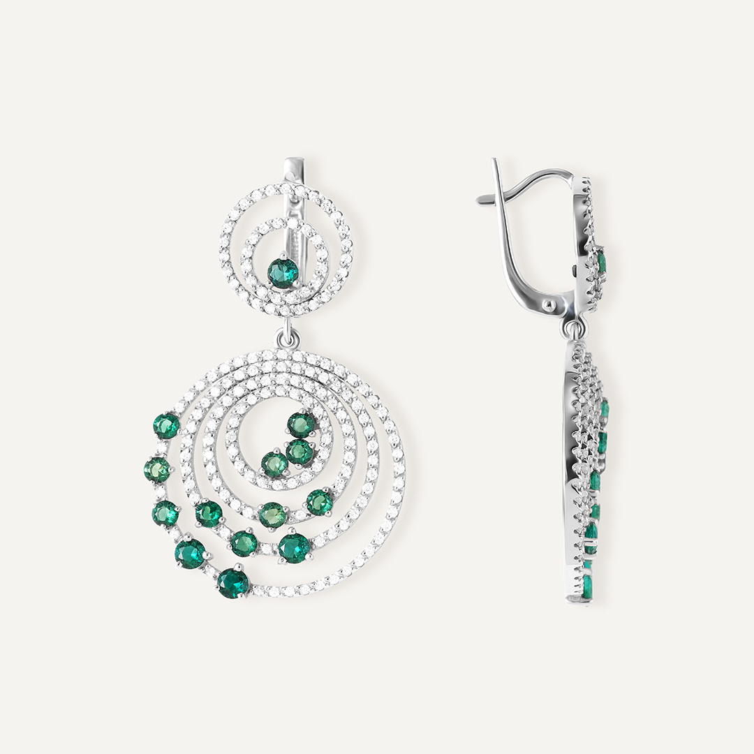 Серьги из белого золота с выращенными изумрудами