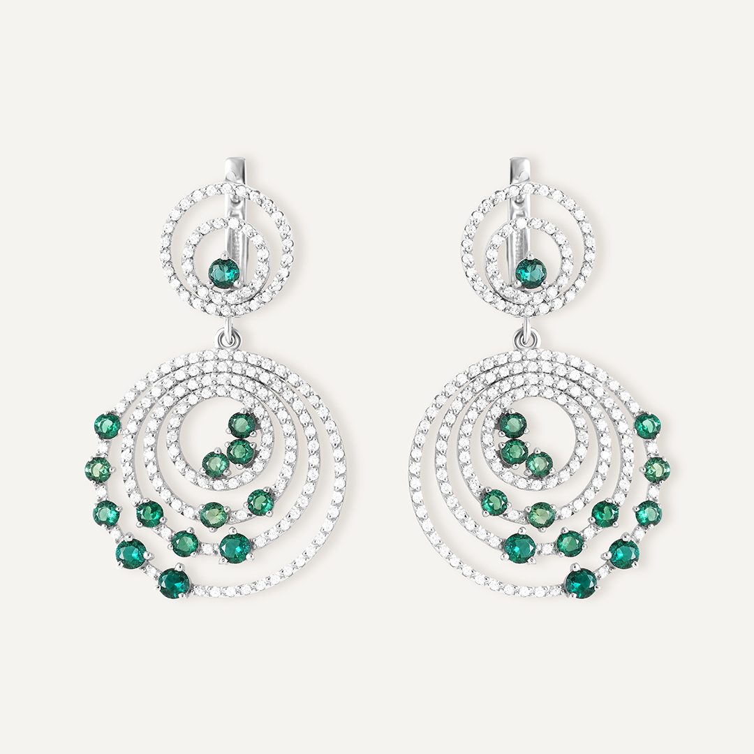 Серьги из белого золота с выращенными изумрудами