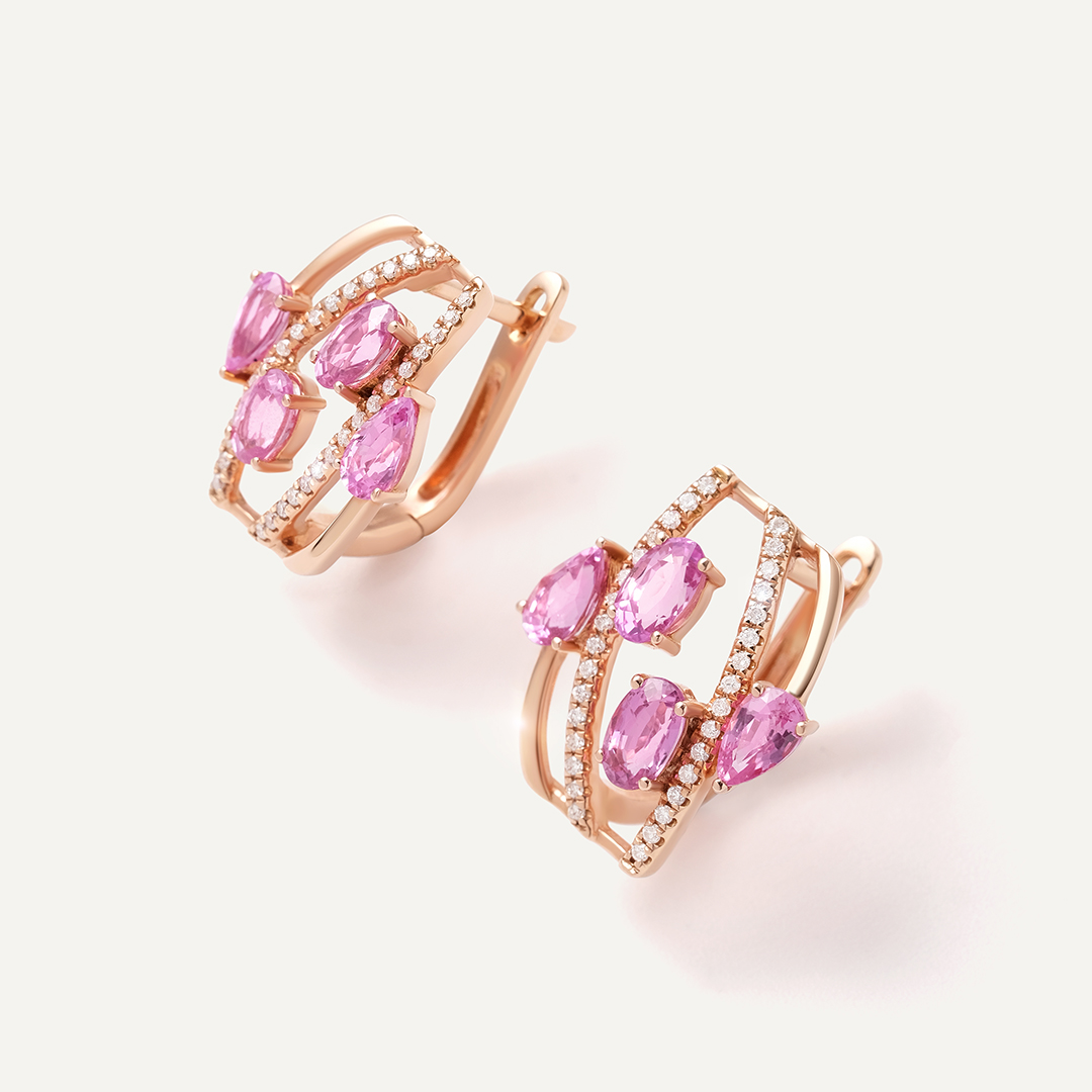 Серьги из золота с розовыми сапфирами