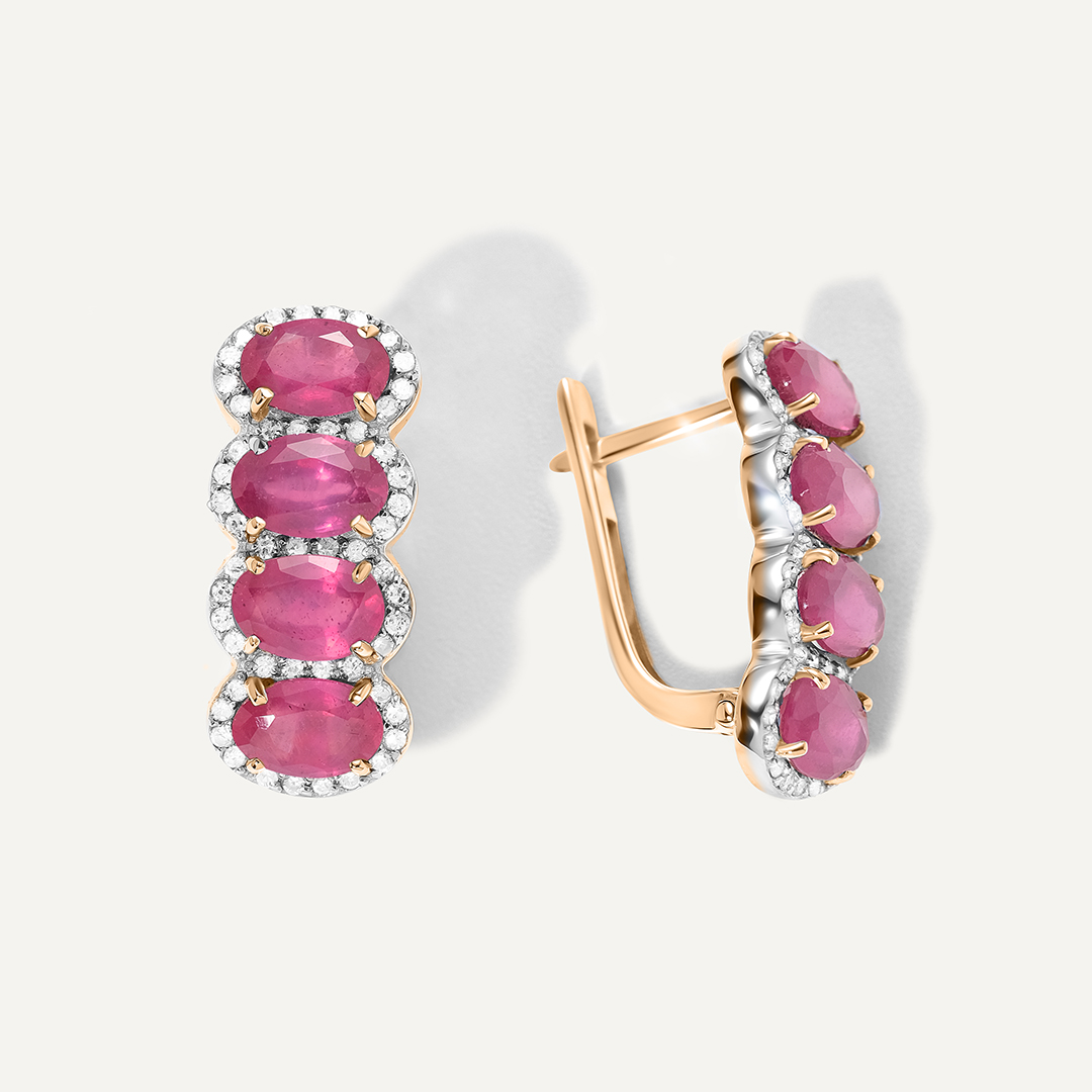 Серьги из желтого золота с рубинами