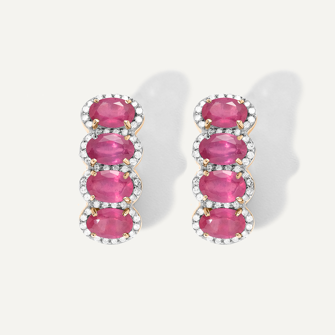 Серьги из желтого золота с рубинами