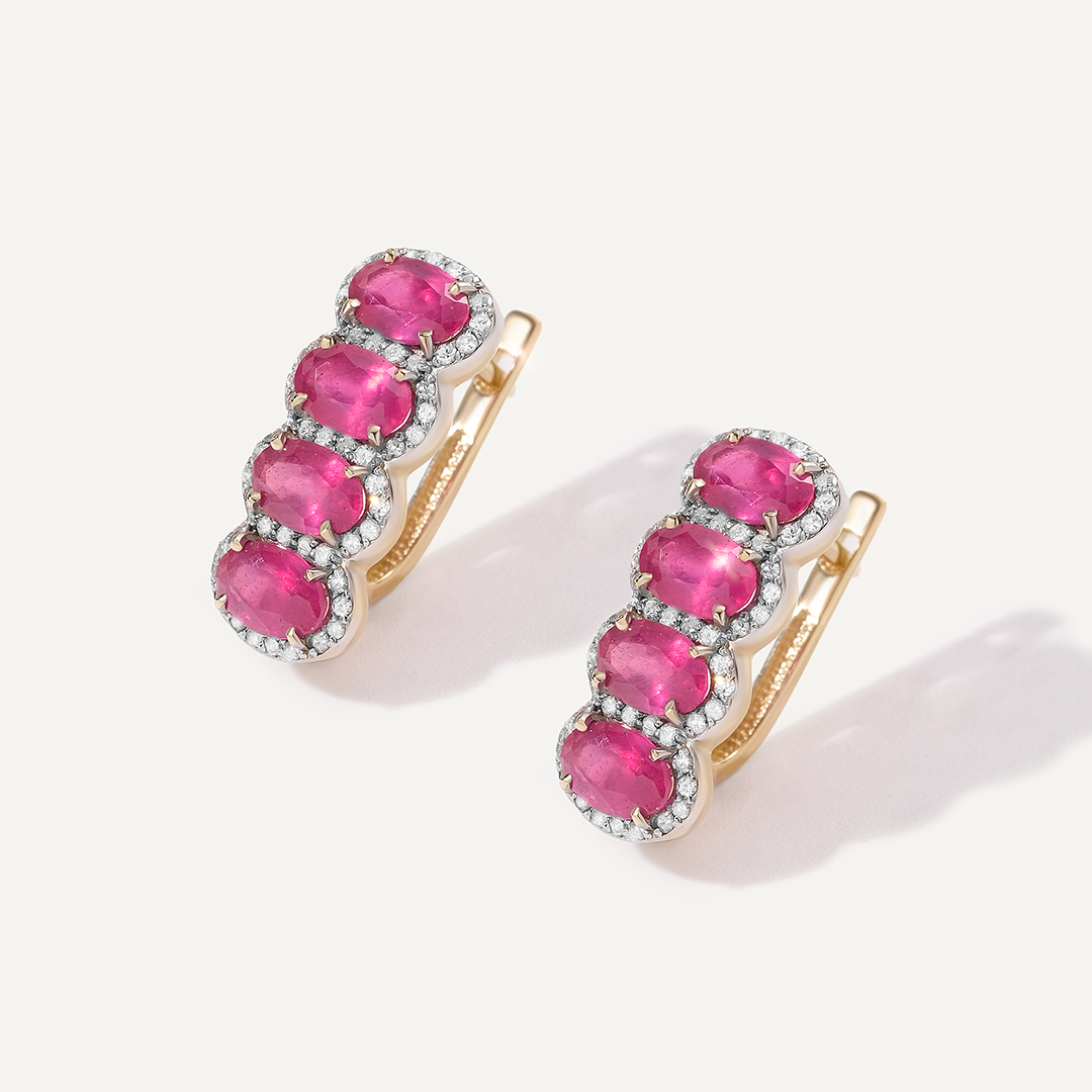 Серьги из желтого золота с рубинами