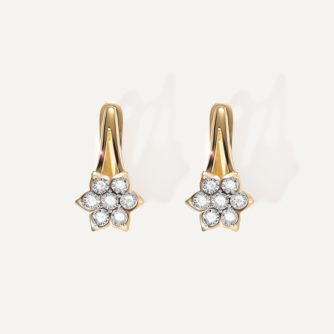 Серьги из желтого золота с бриллиантами "Цветы"