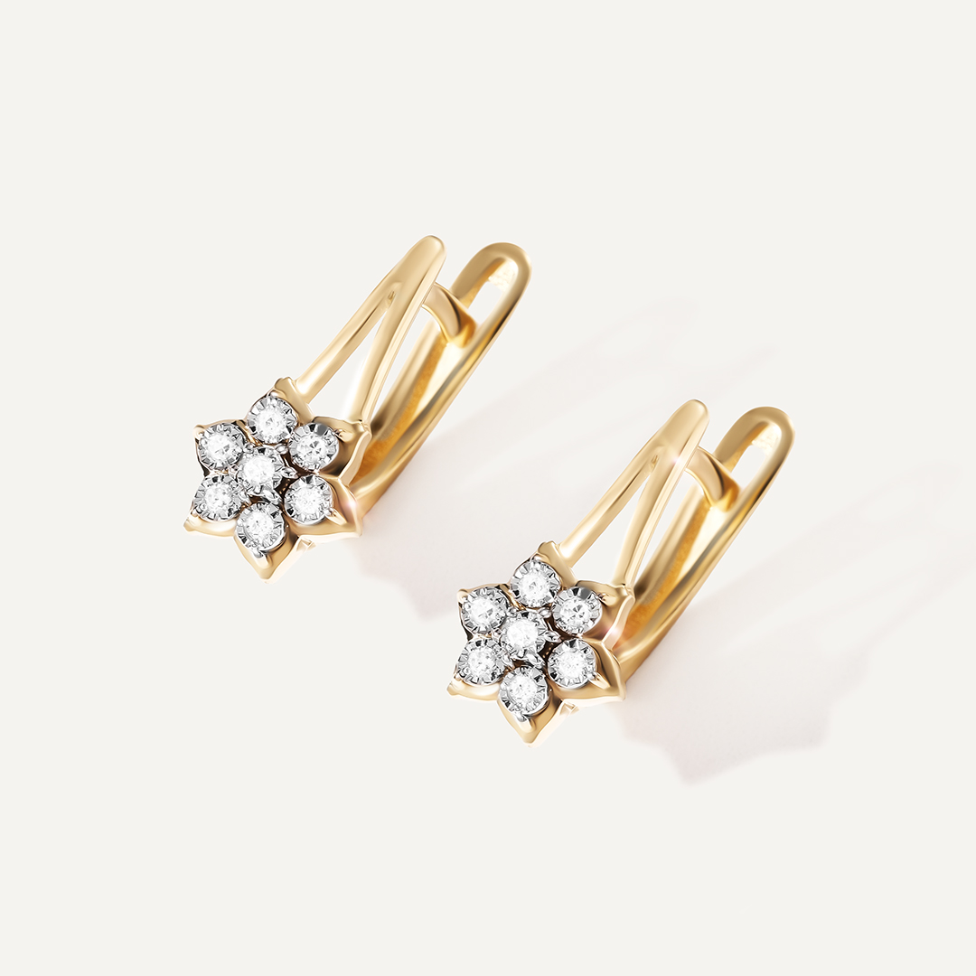 Серьги из желтого золота с бриллиантами "Цветы"