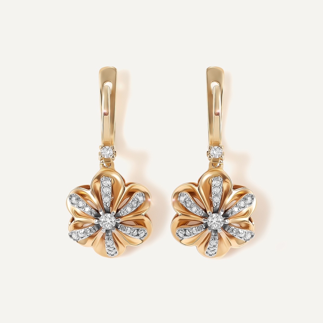 Серьги из комбинированного золота с бриллиантами "Цветы"