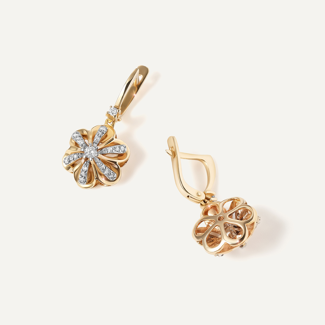 Серьги из комбинированного золота с бриллиантами "Цветы"