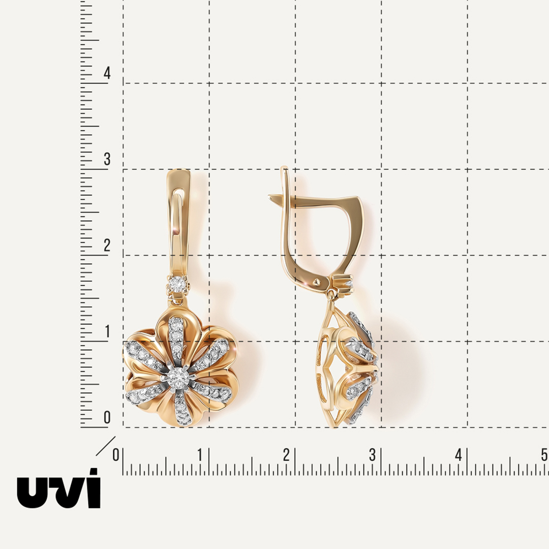 Серьги из комбинированного золота с бриллиантами "Цветы"