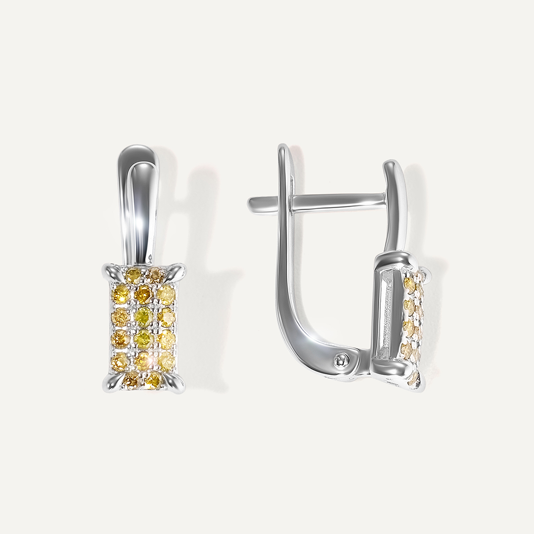 Серьги из белого золота с желтыми бриллиантами