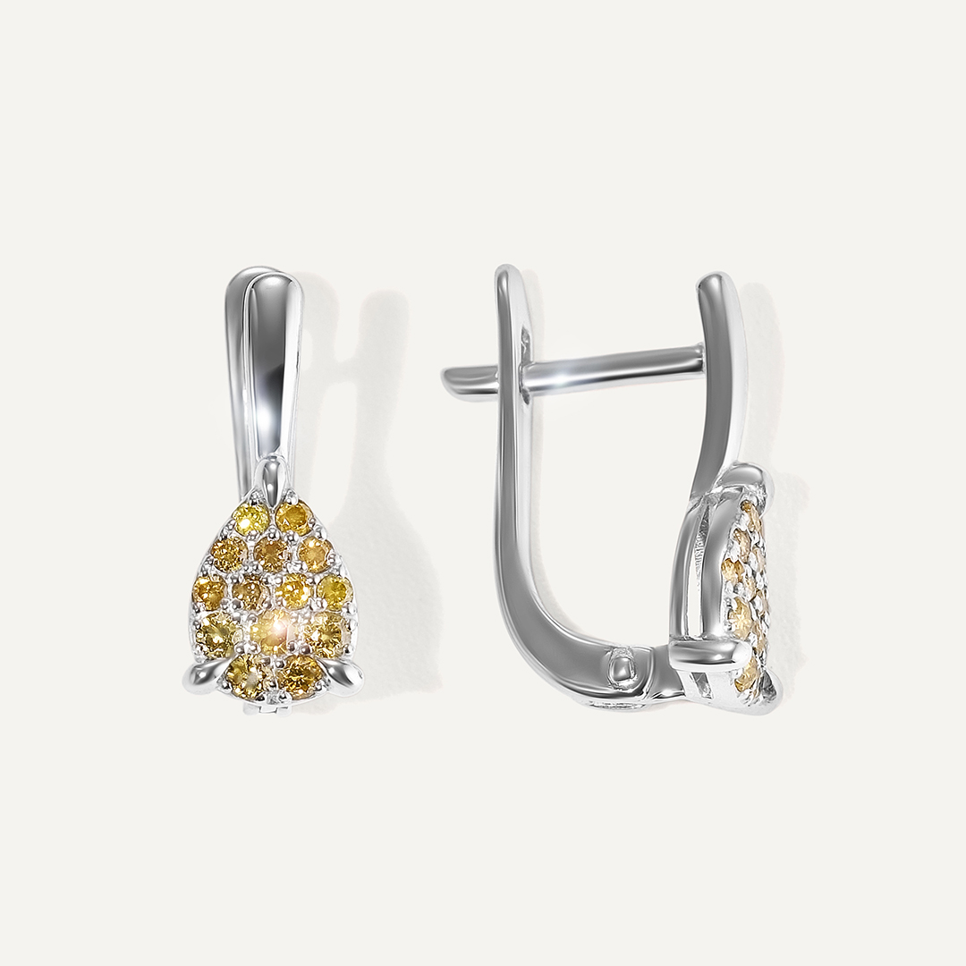 Серьги из белого золота с желтыми бриллиантами