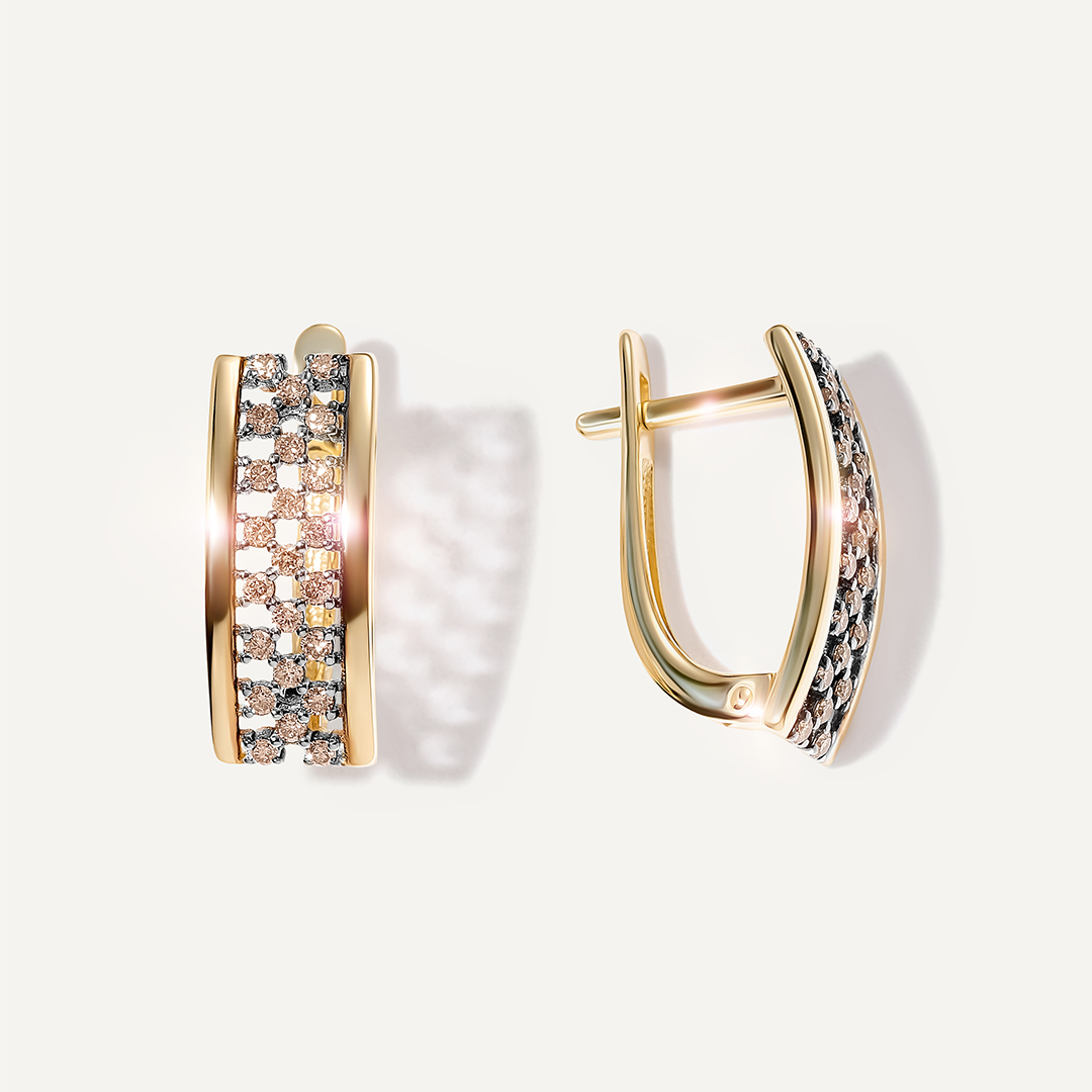 Серьги из желтого золота с коньячными бриллиантами