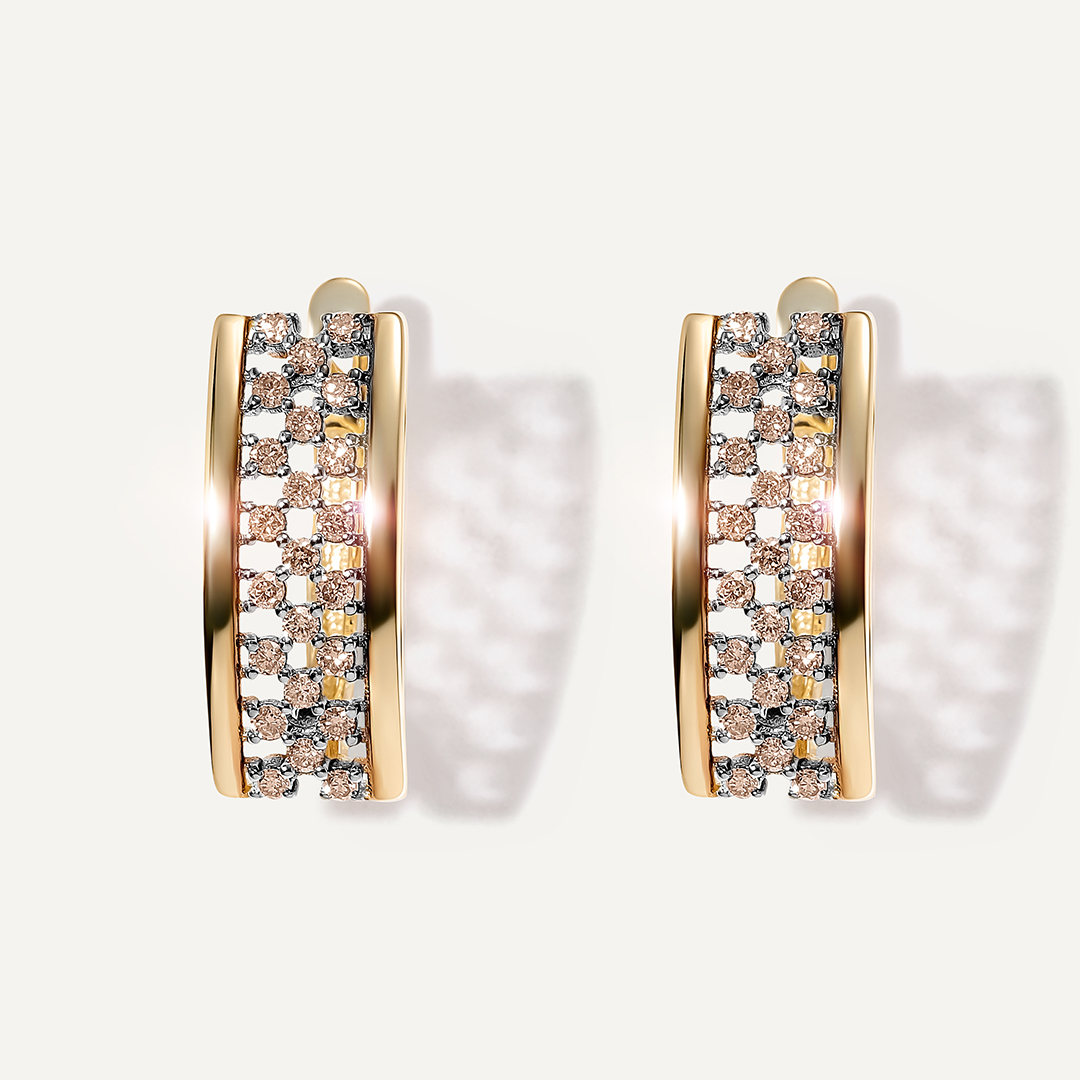 Серьги из желтого золота с коньячными бриллиантами