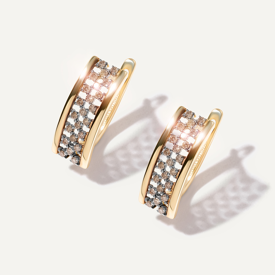 Серьги из желтого золота с коньячными бриллиантами