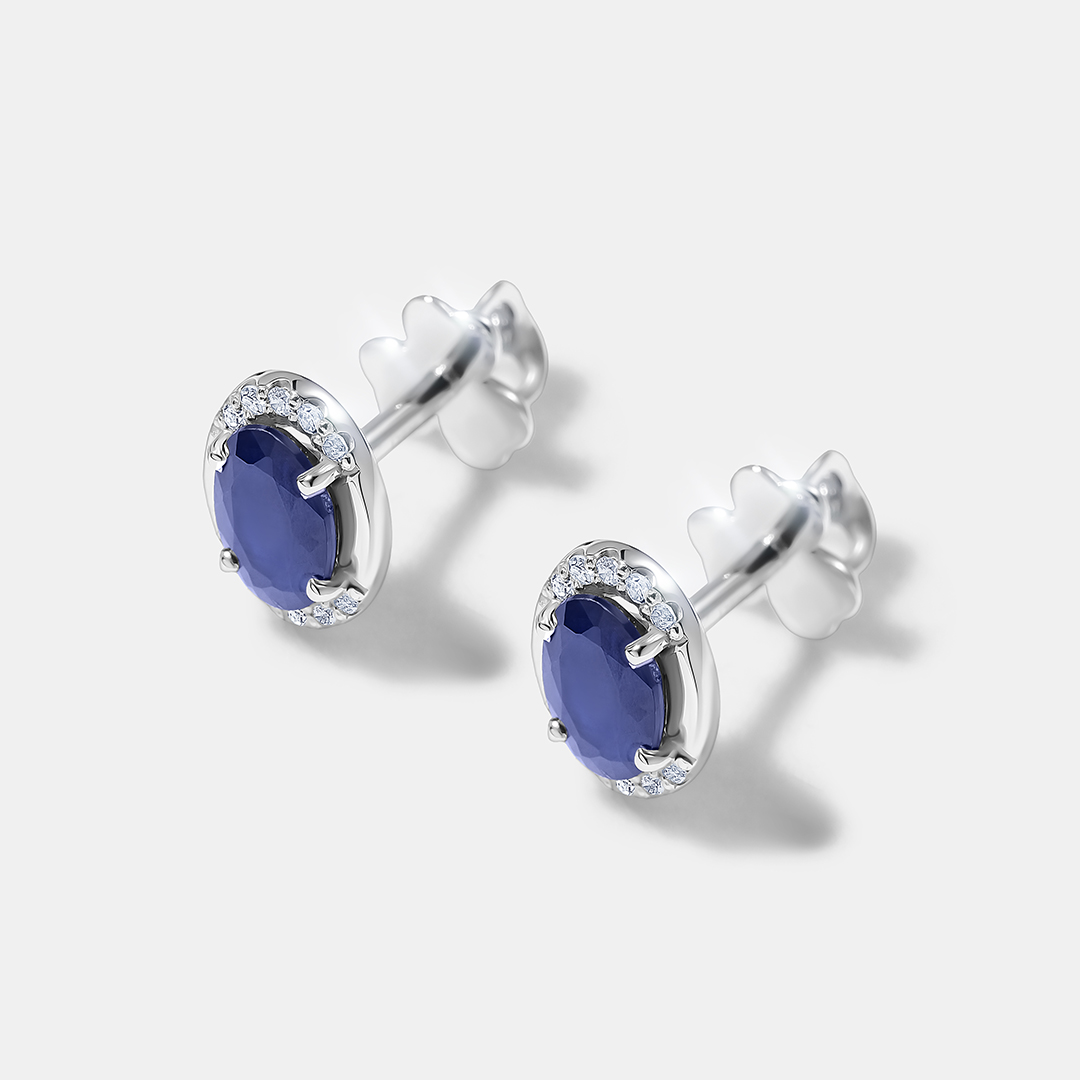 Серьги-пусеты из белого золота с сапфирами