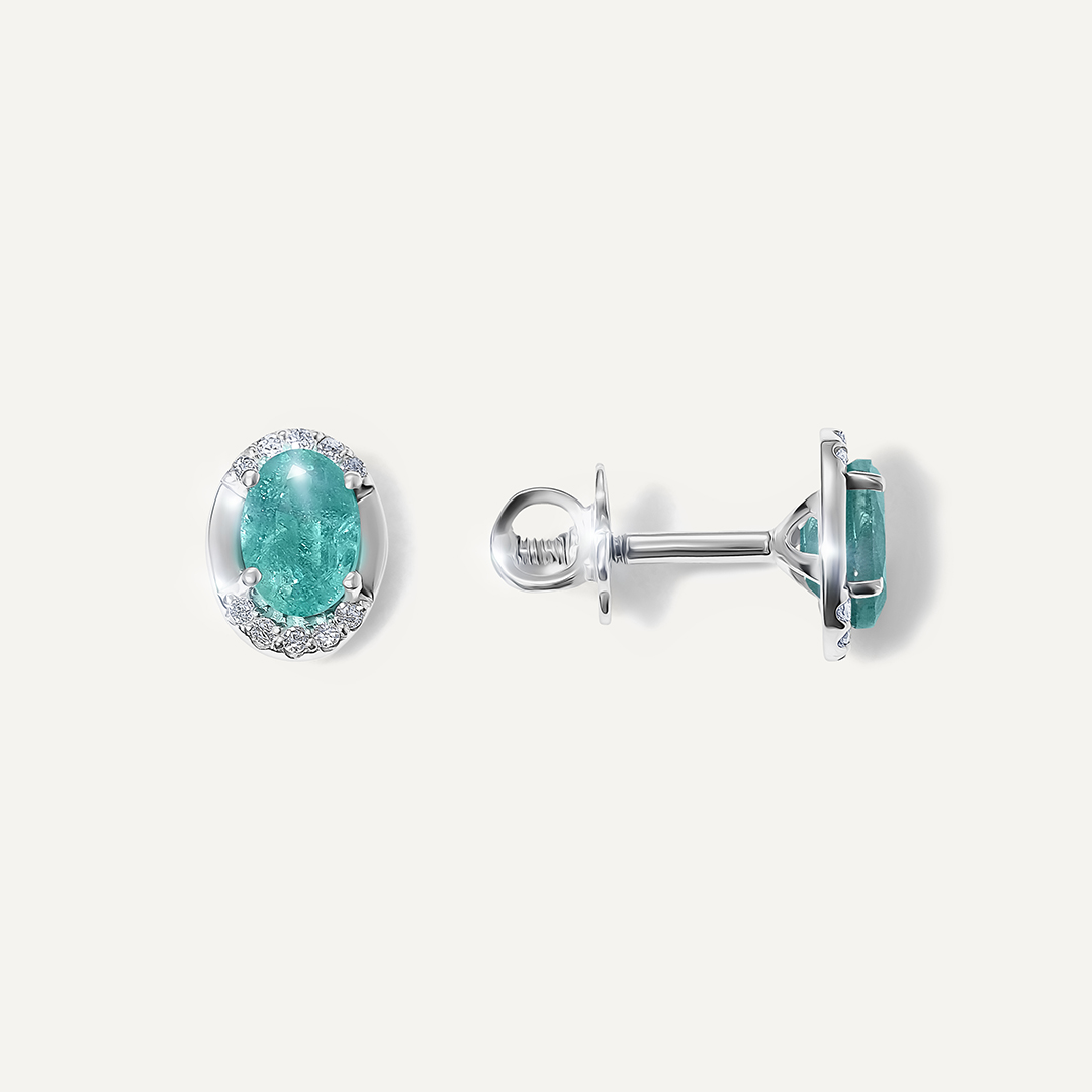 Серьги-пусеты из белого золота с изумрудами