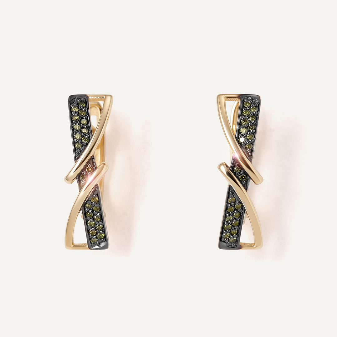 Серьги из желтого золота с зелеными бриллиантами