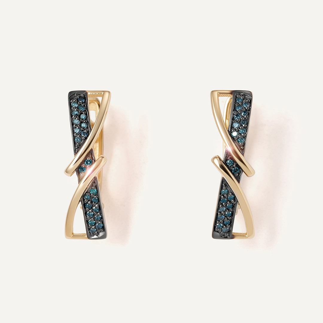 Серьги из желтого золота с голубыми бриллиантами