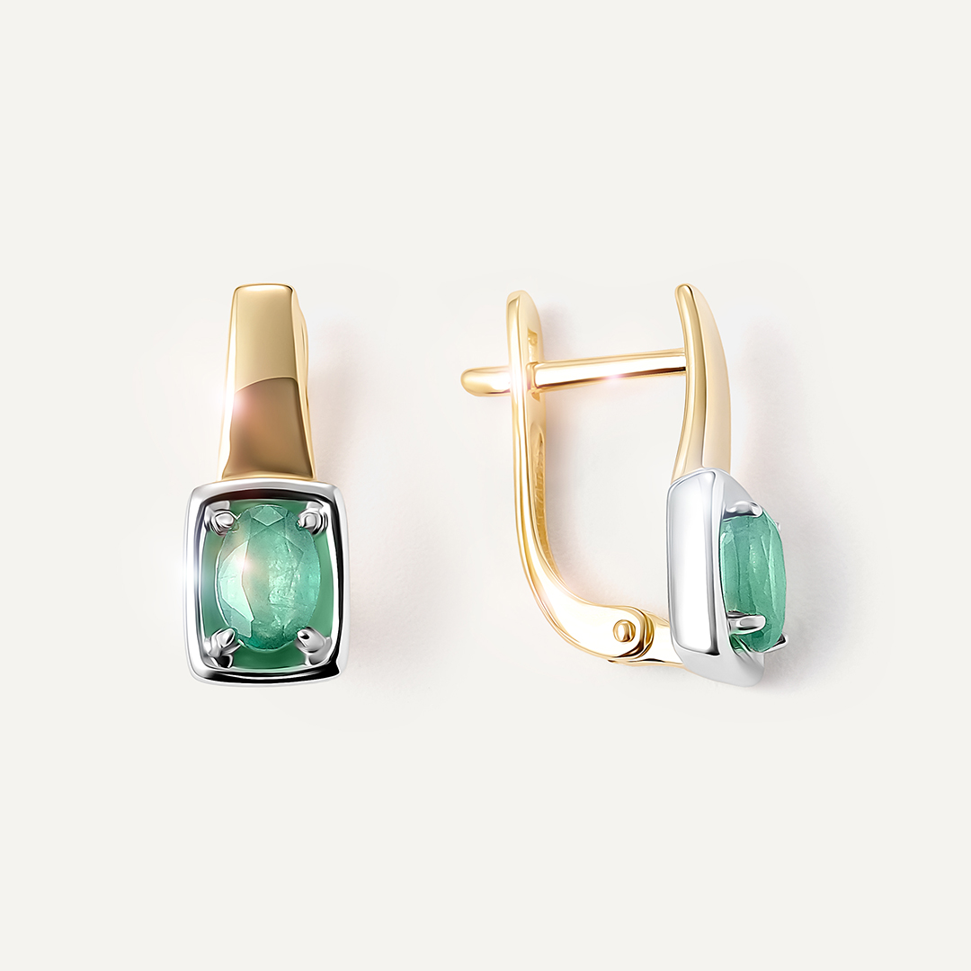 Серьги из желого золота с изумрудами