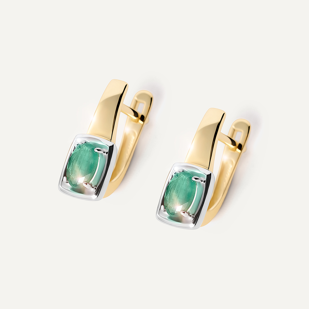 Серьги из желого золота с изумрудами