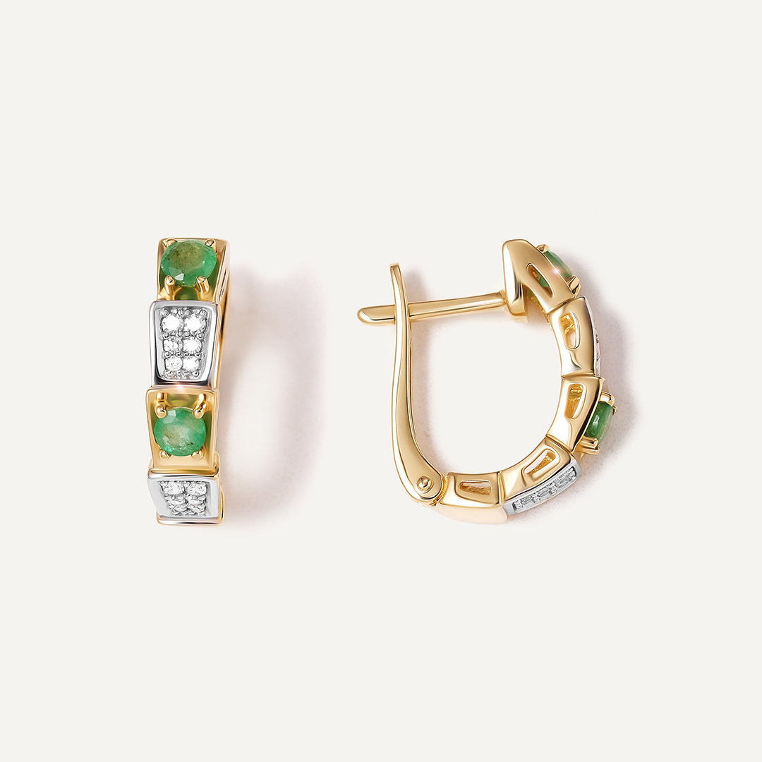 Серьги из желтого золота с изумрудами