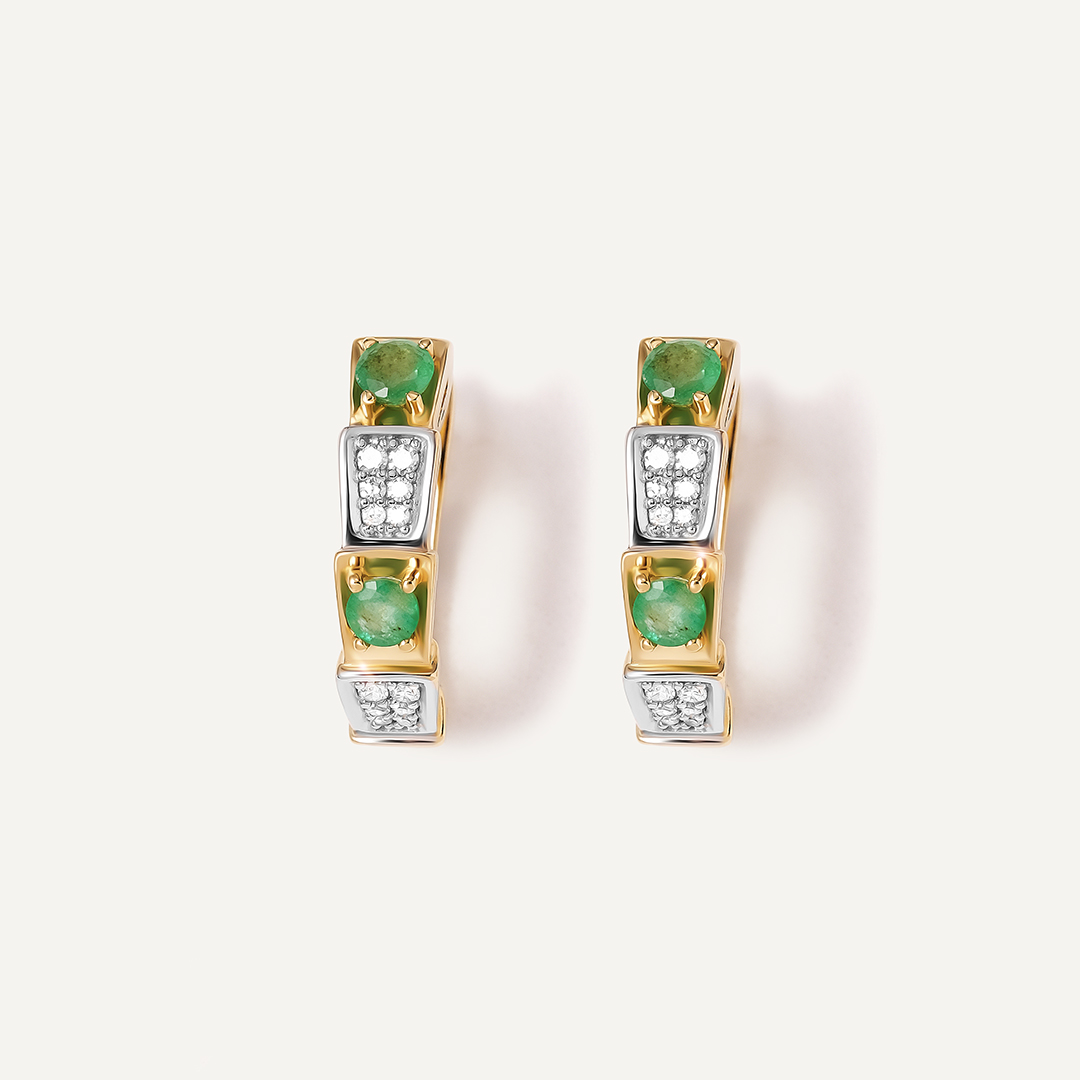 Серьги из желтого золота с изумрудами