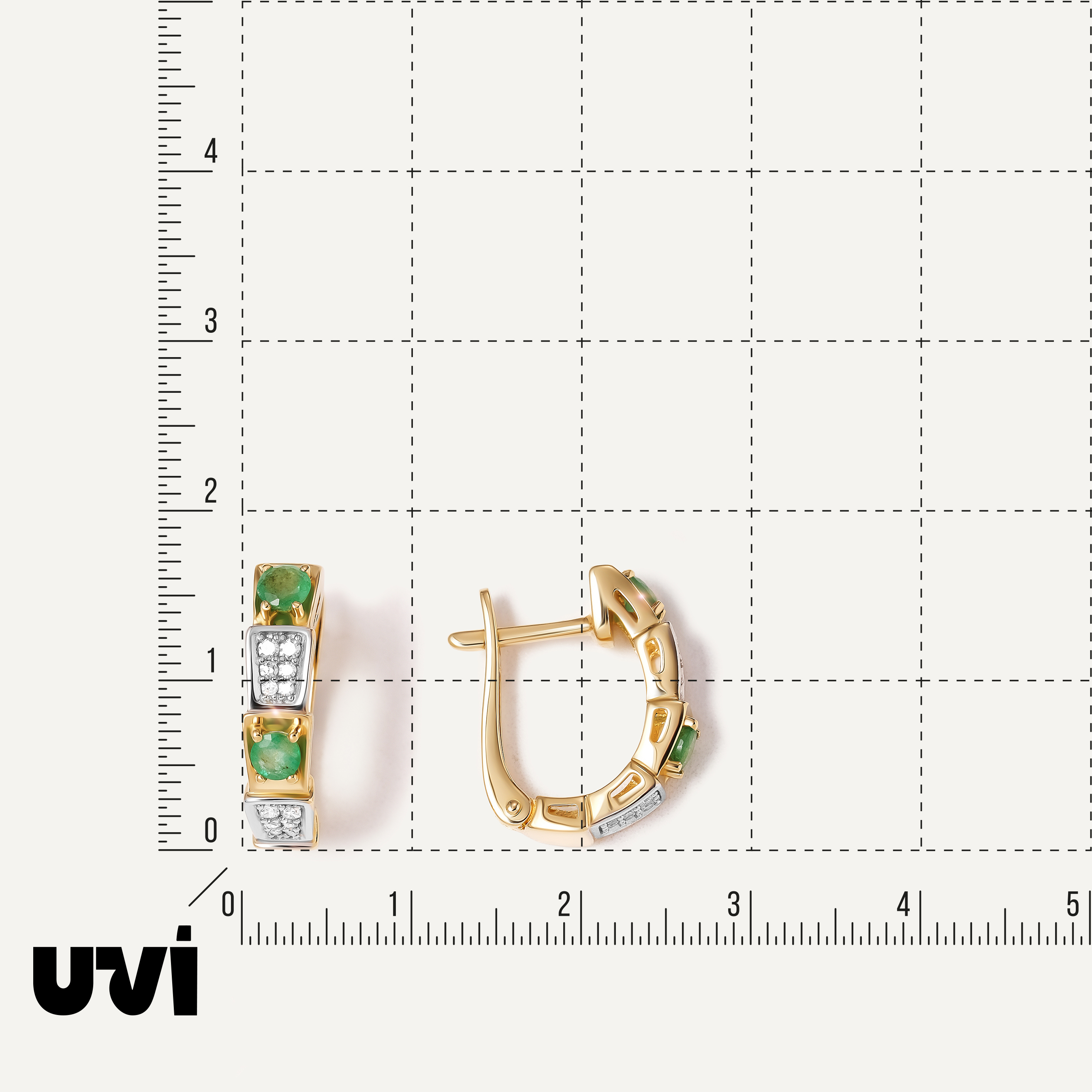 Серьги из желтого золота с изумрудами