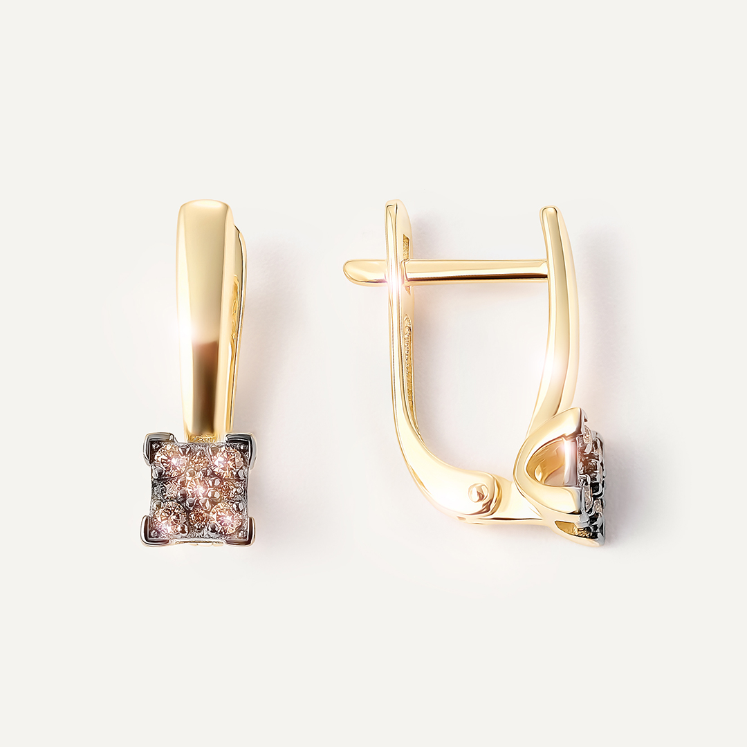 Серьги из желтого золота с коньячными бриллиантами