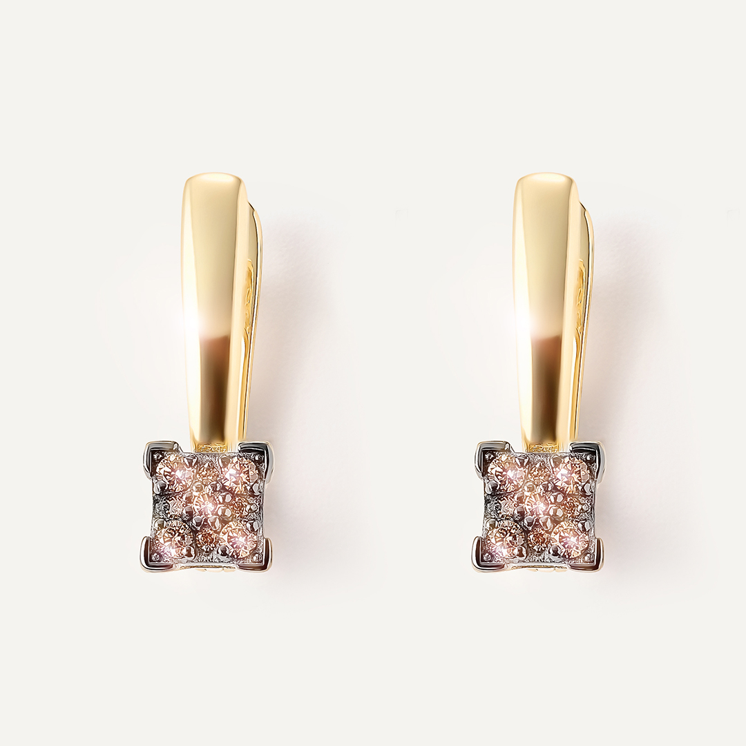 Серьги из желтого золота с коньячными бриллиантами