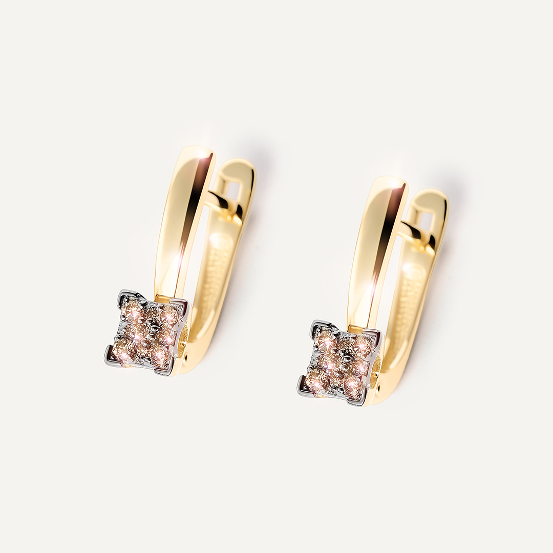 Серьги из желтого золота с коньячными бриллиантами