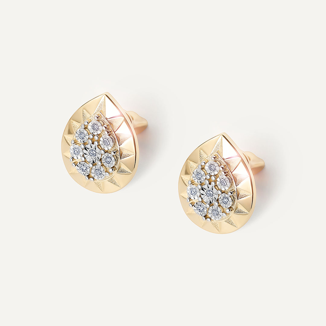 Серьги-пусеты из желтого золота с бриллиантами