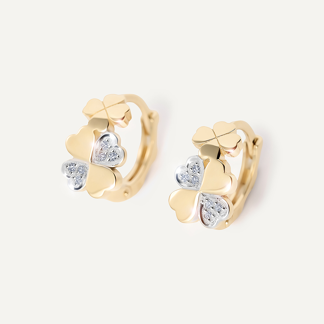 Серьги-конго из желтого золота с бриллиантами "Клевер"