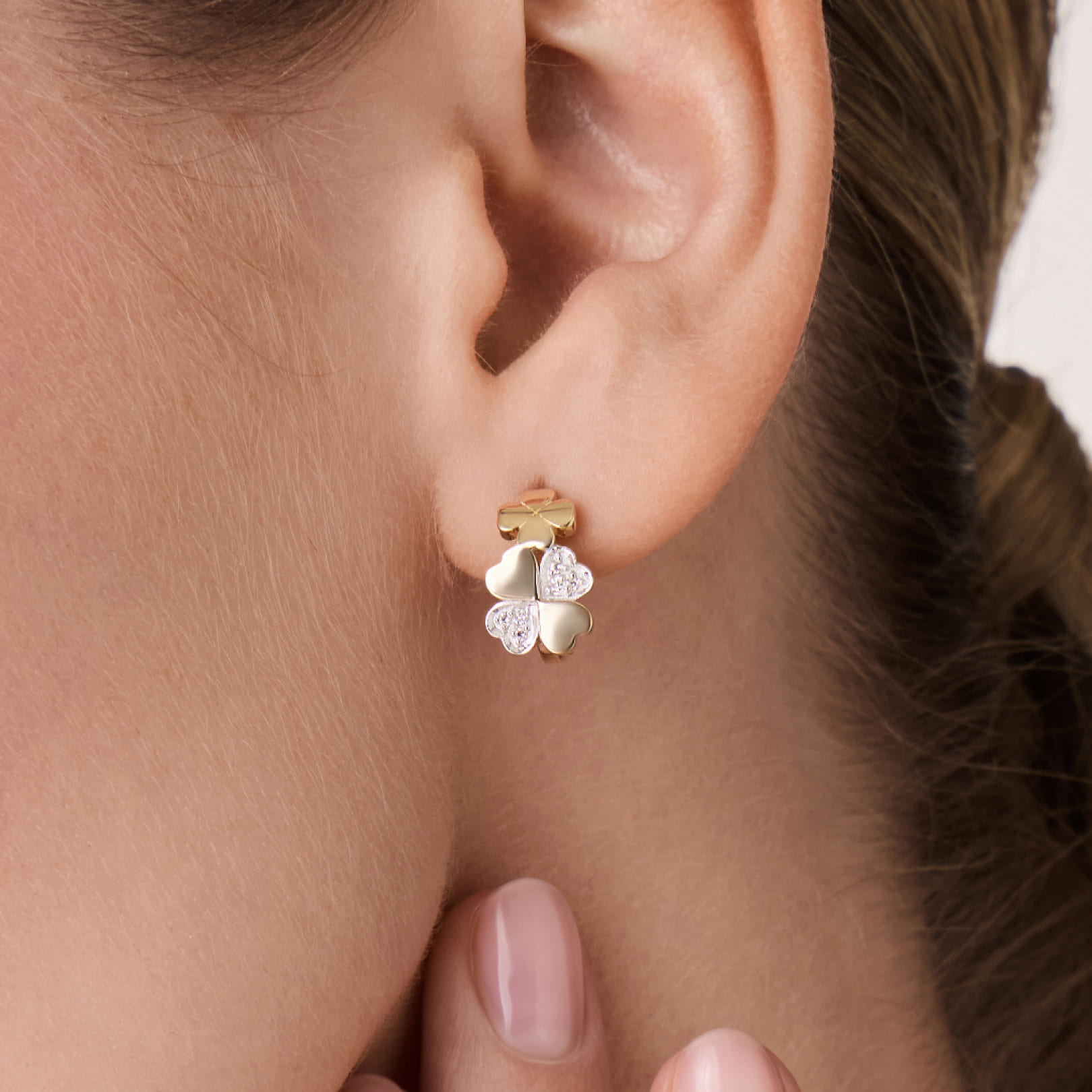 Серьги-конго из желтого золота с бриллиантами "Клевер"