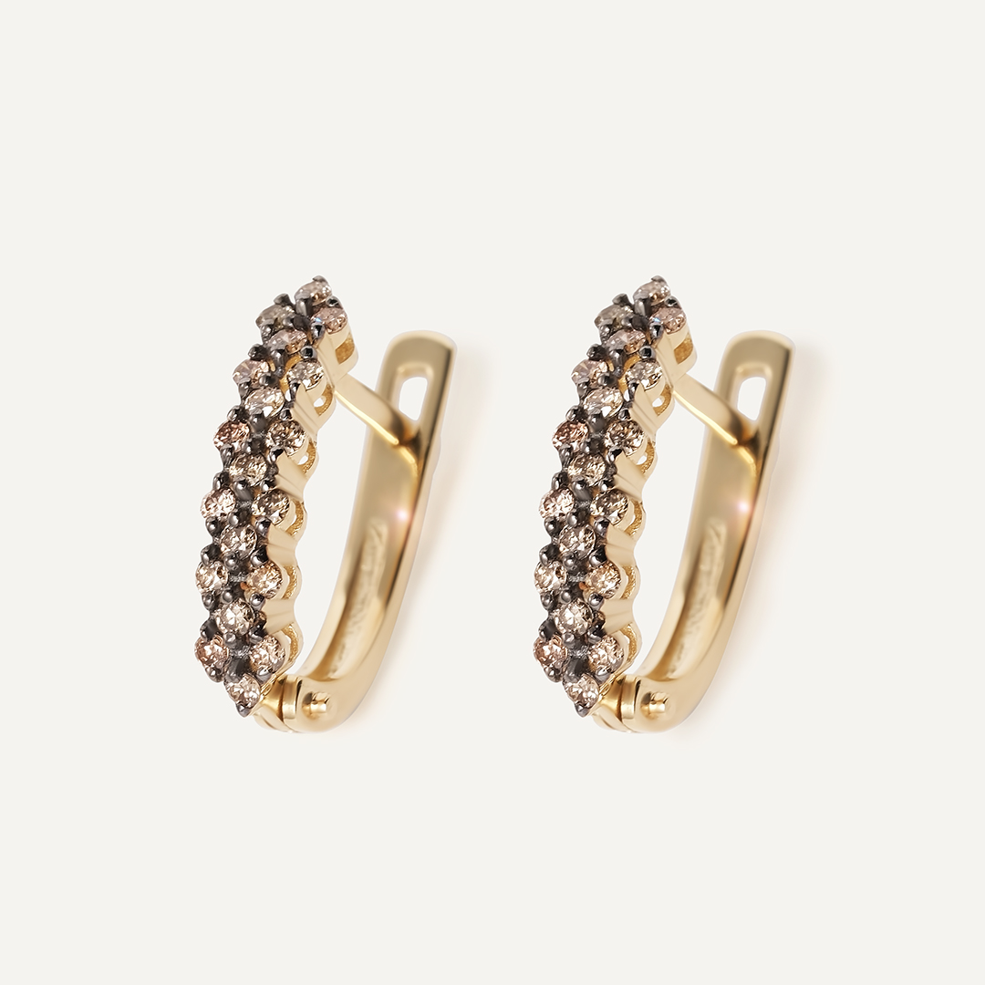 Серьги из желтого золота с коньячными бриллиантами