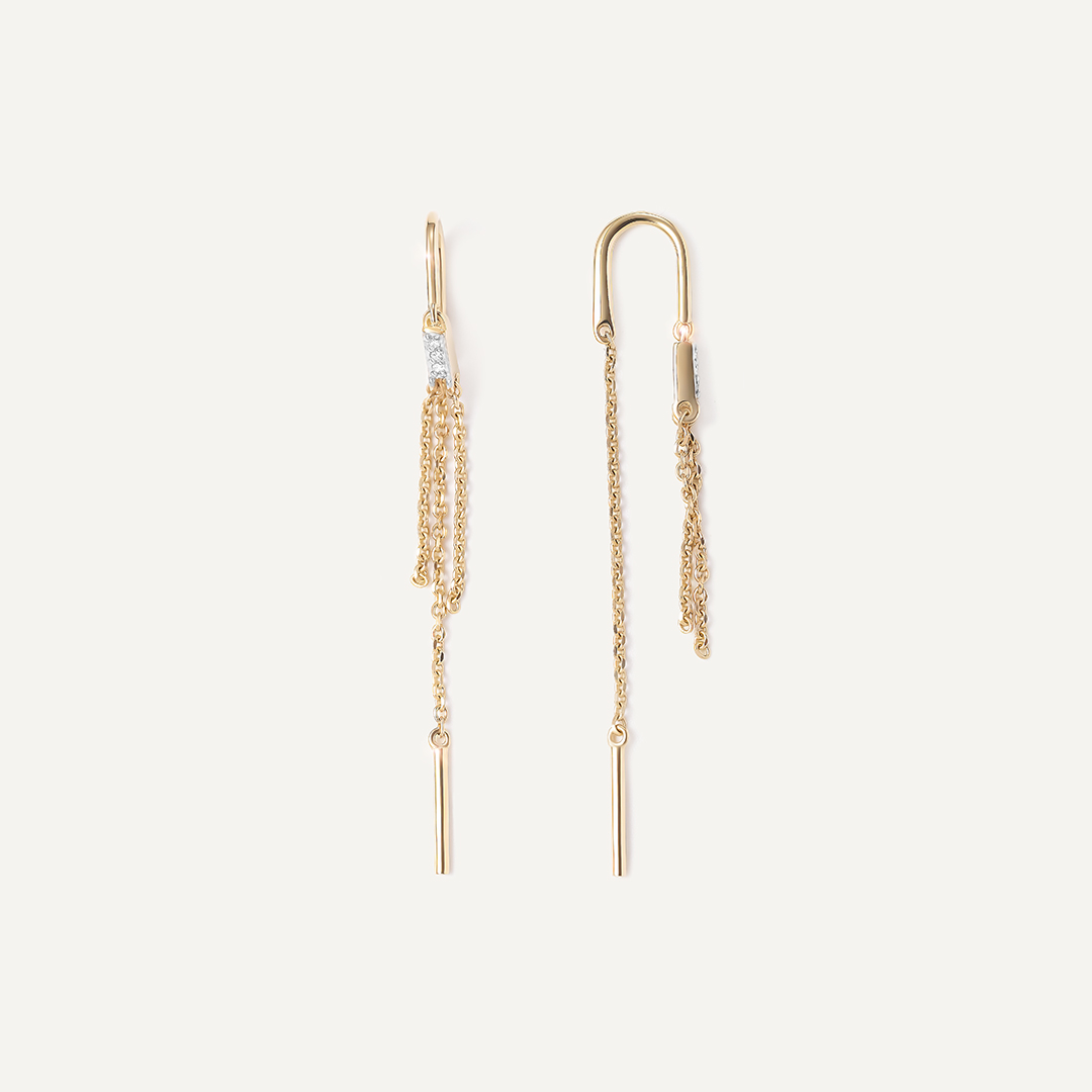 Серьги-протяжки из желтого золота с бриллиантами